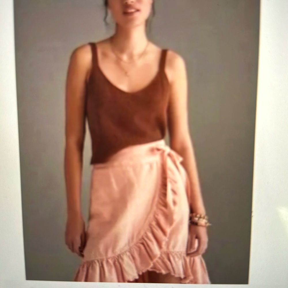 anthropologie Pilcro netted ruffled hem wrap skirt in size large petite